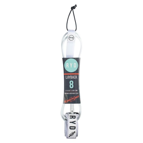 RYD Layback 8ft surfboard leash - White/grey