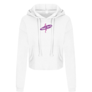 Miss Jones Stitched Logo - White - Cropped Hoodie