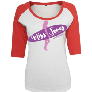 Miss Jones Printed Logo - White/Red - 3/4 Raglan Tee