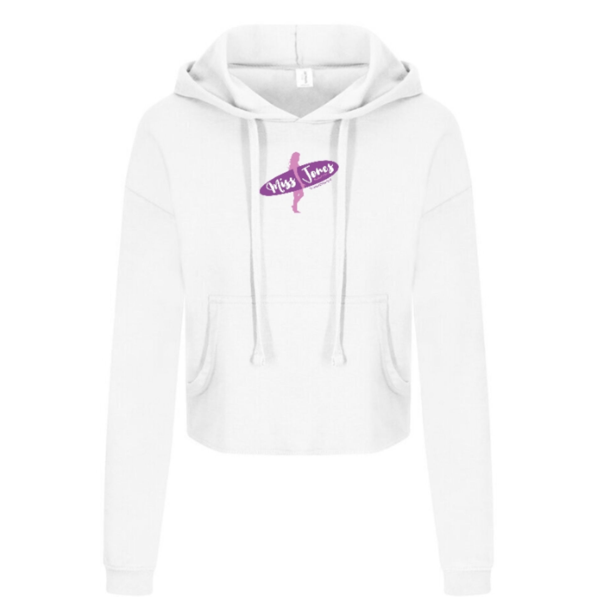 Miss Jones Stitched Logo - White - Cropped Hoodie