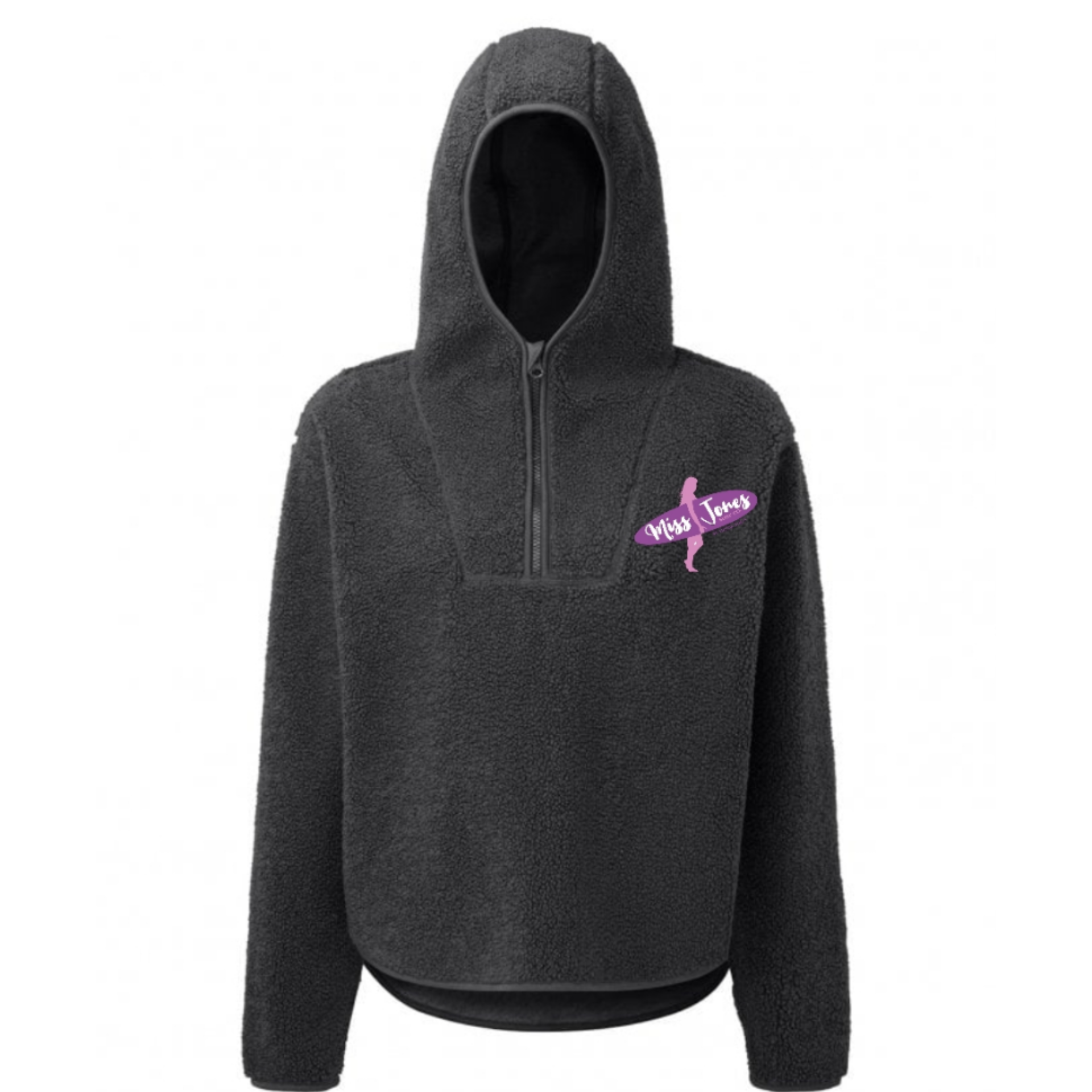 Miss Jones Stitched Logo - Charcoal - Sherpa Hoodie