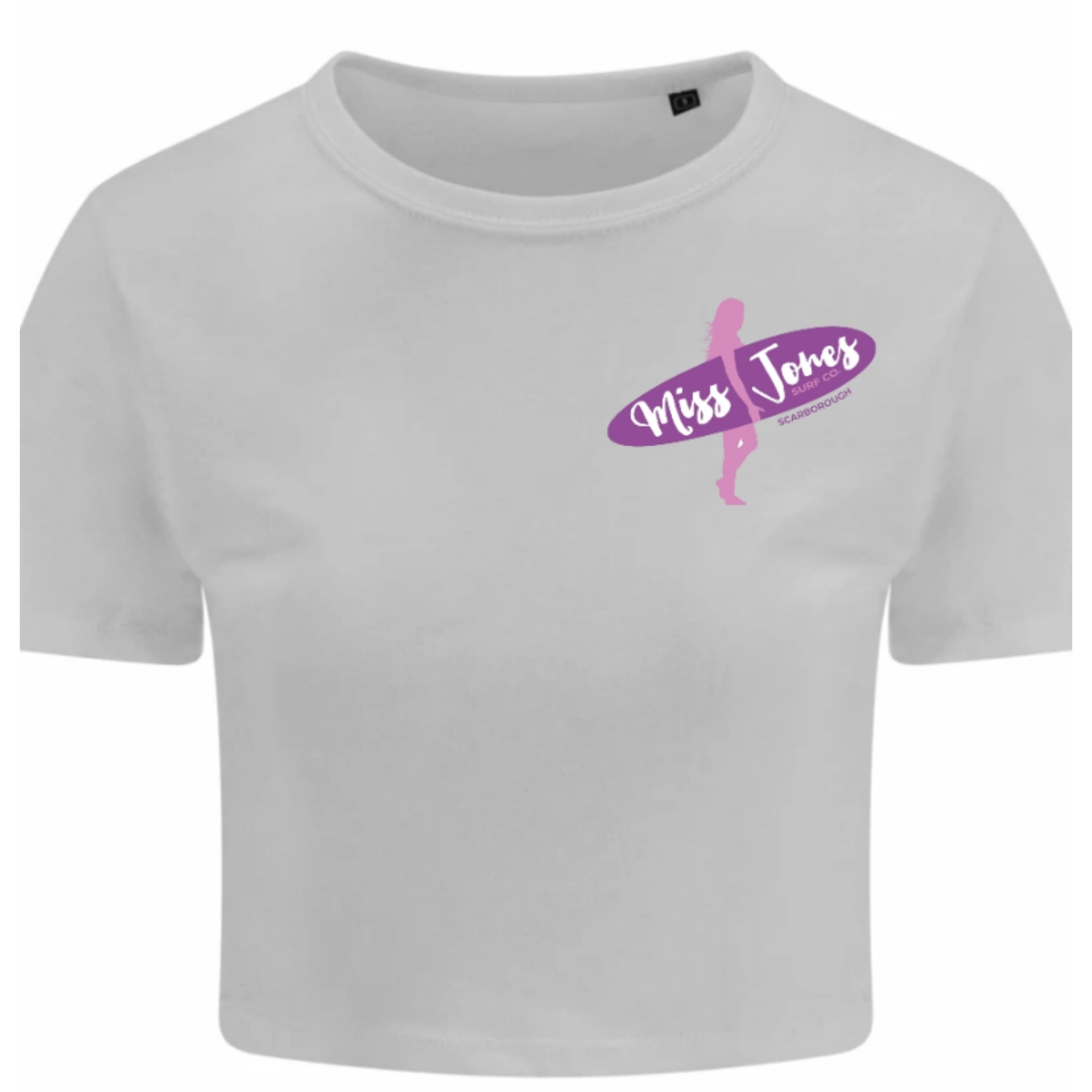 Miss Jones Stitched Logo - Solid White - Cropped Tee