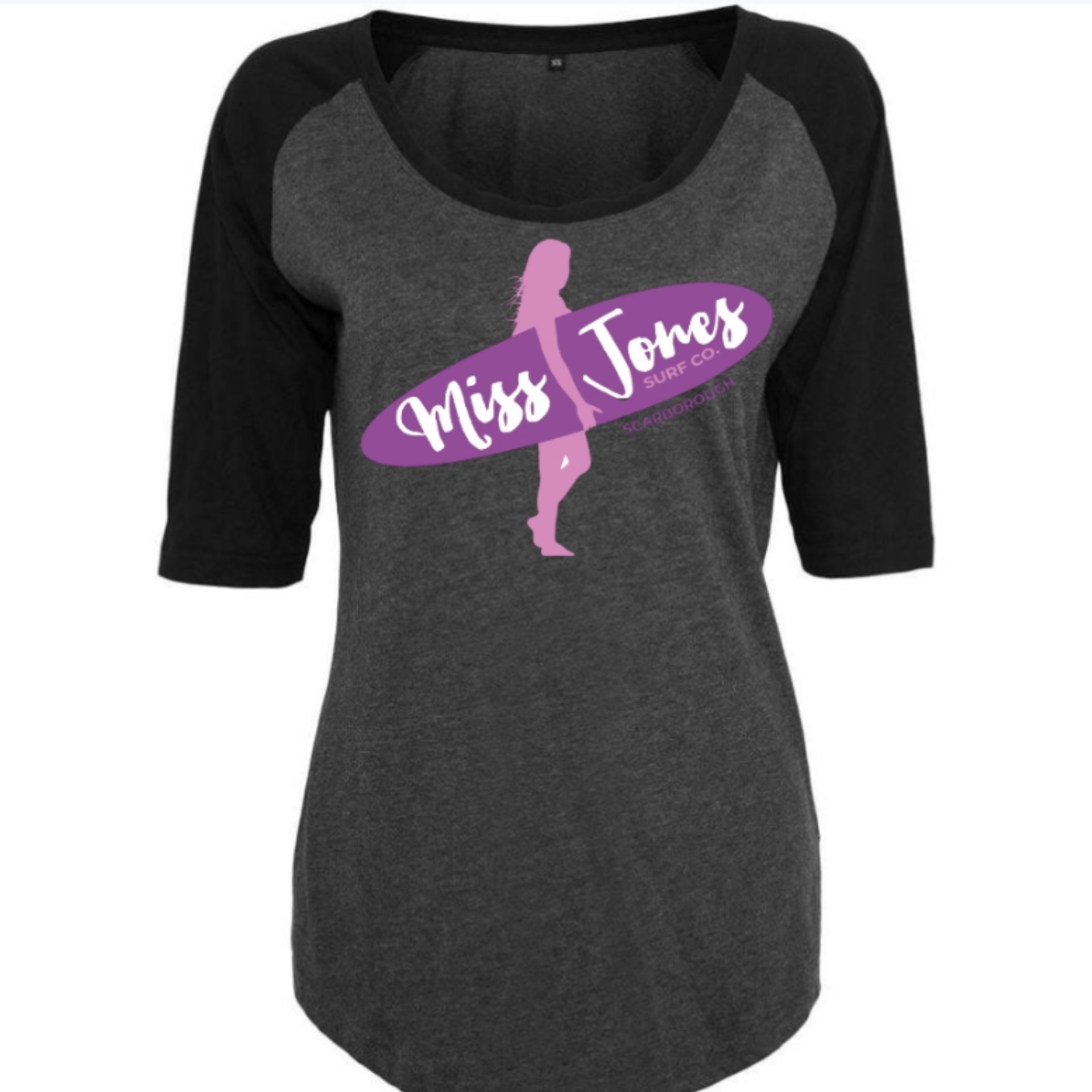 Miss Jones Printed Logo - Charcoal/Black - 3/4 Raglan Tee