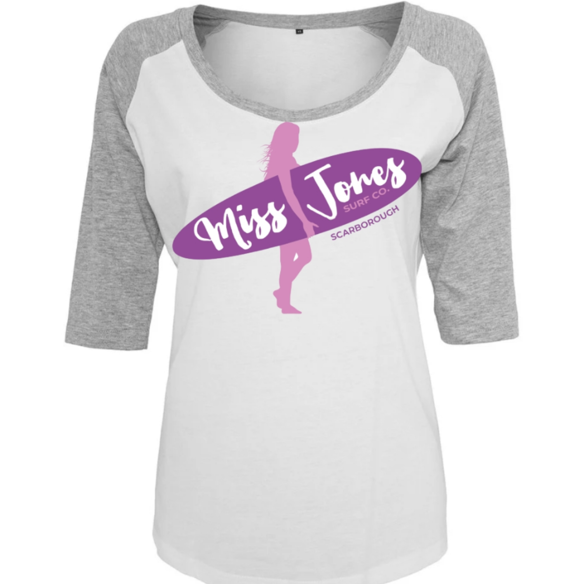 Miss Jones Printed Logo - White/Grey - 3/4 Raglan Tee