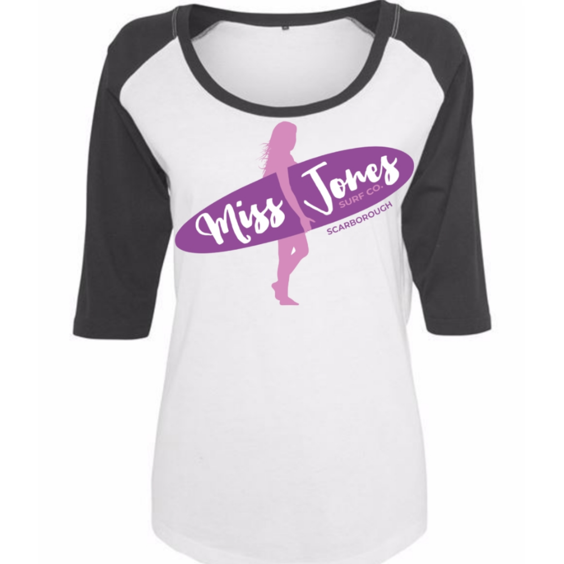 Miss Jones Printed Logo - White/Black - 3/4 Raglan Tee