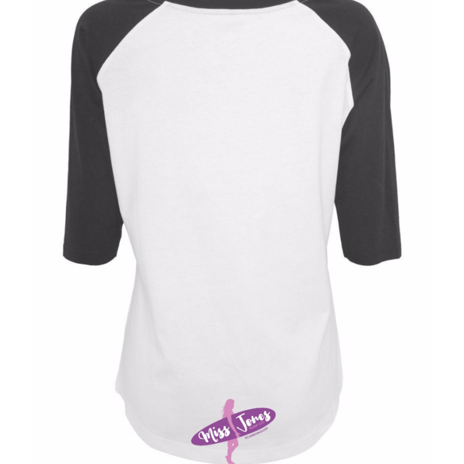 Miss Jones Printed Logo - White/Black - 3/4 Raglan Tee - Image 2