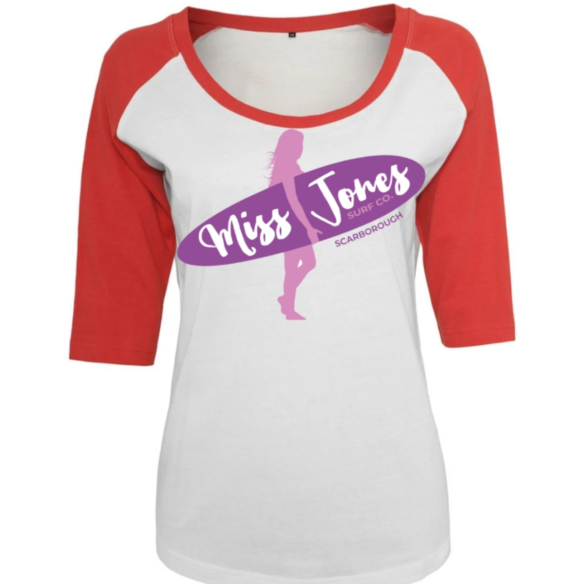 Miss Jones Printed Logo - White/Red - 3/4 Raglan Tee