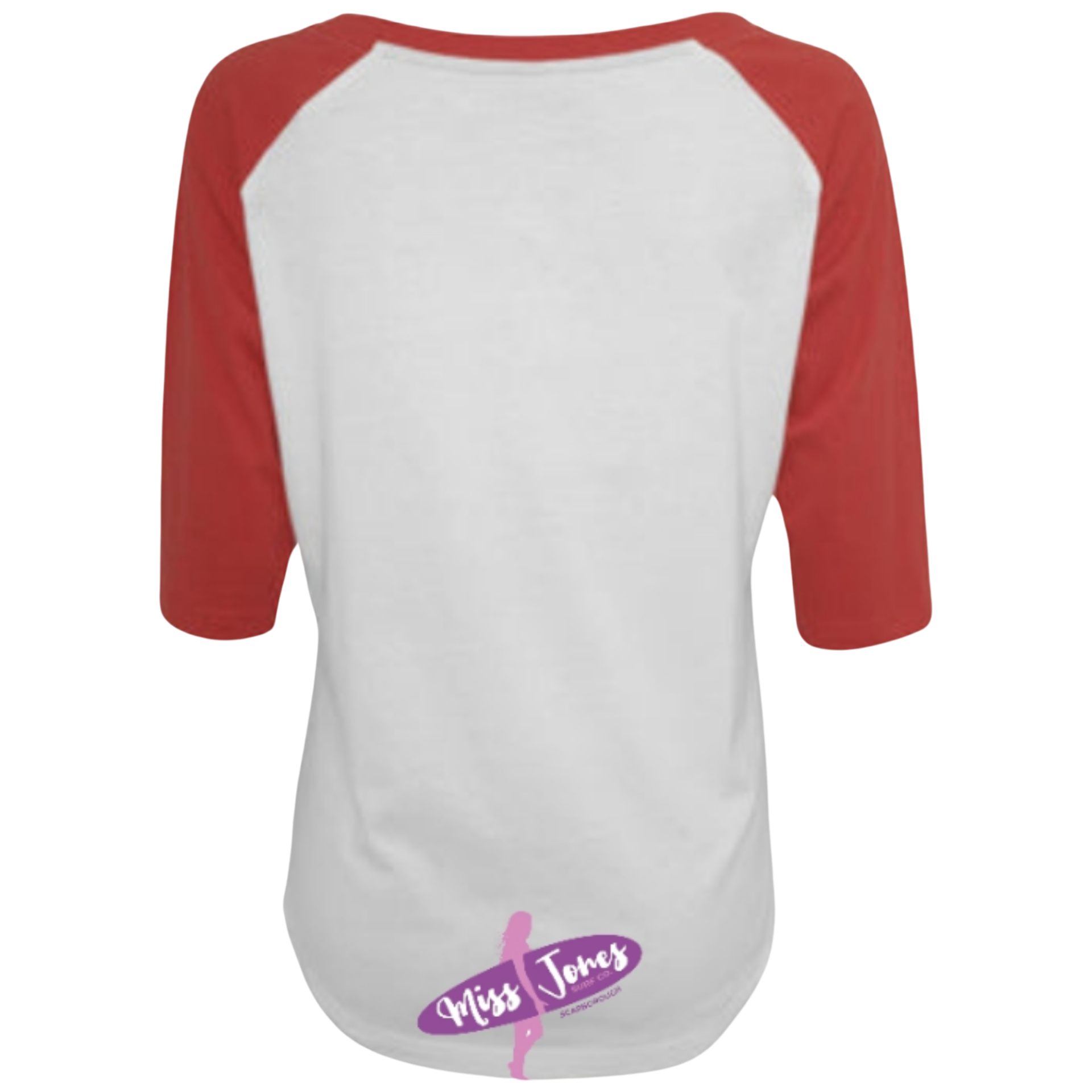 Miss Jones Printed Logo - White/Red - 3/4 Raglan Tee - Image 2