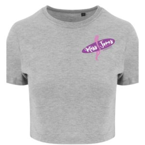 Miss Jones Stitched Logo - Heather Grey - Cropped Tee