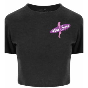 Miss Jones Stitched Logo - Heather Black - Cropped Tee