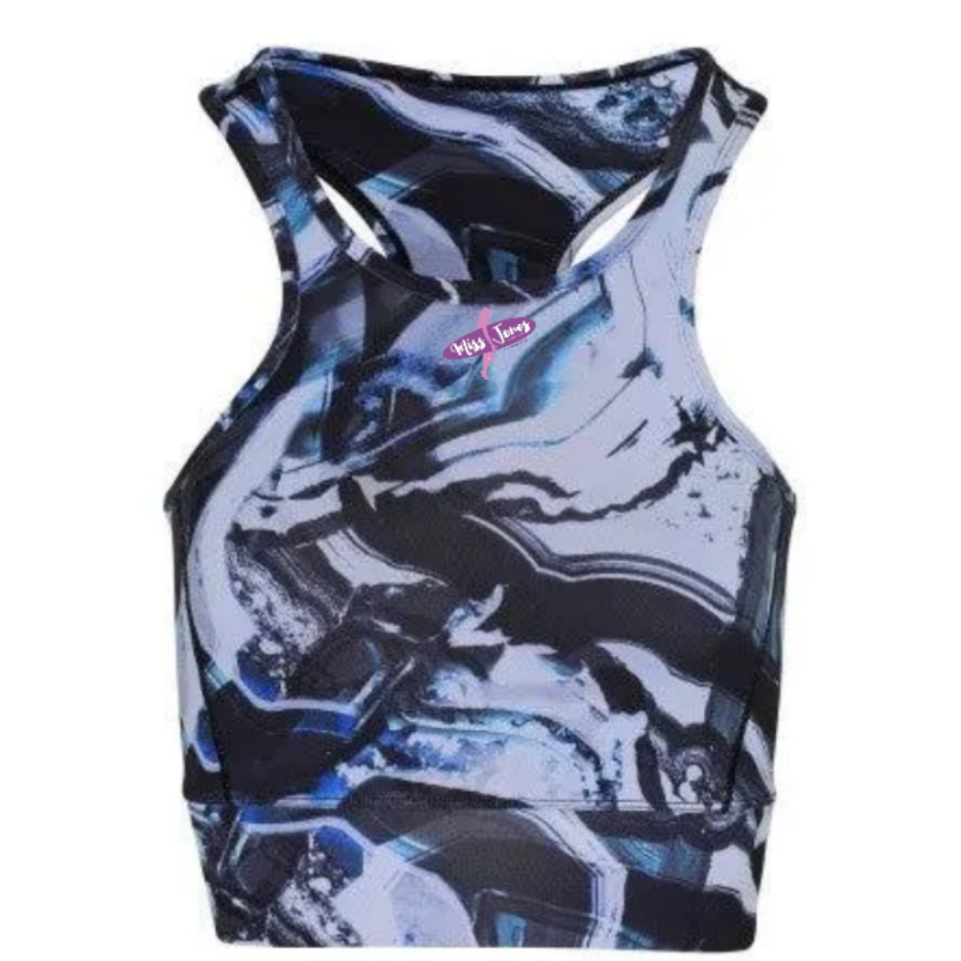 Miss Jones - Mid Length Sports Bra - Black / Blue Marble