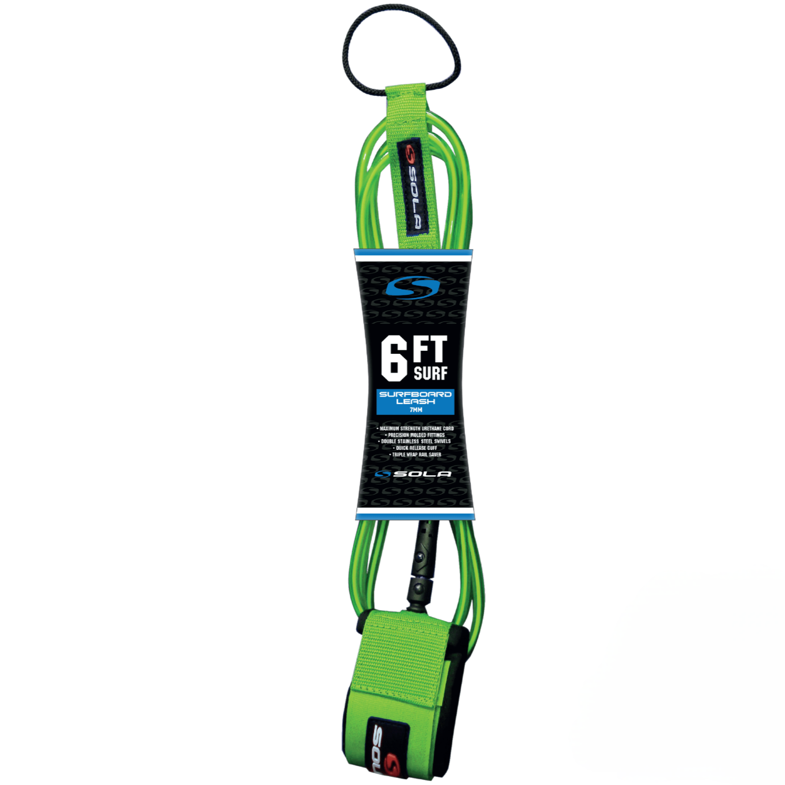 Sola 6ft - 7mm surfboard leash - Green